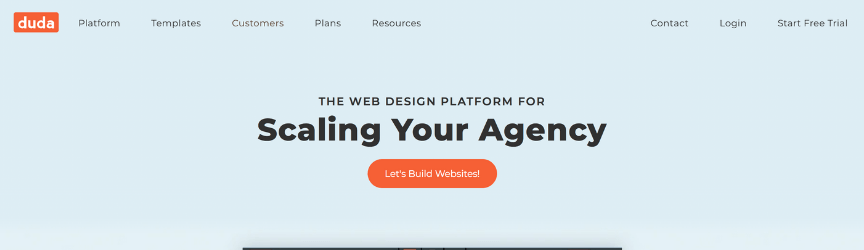 screenshot of duda home page