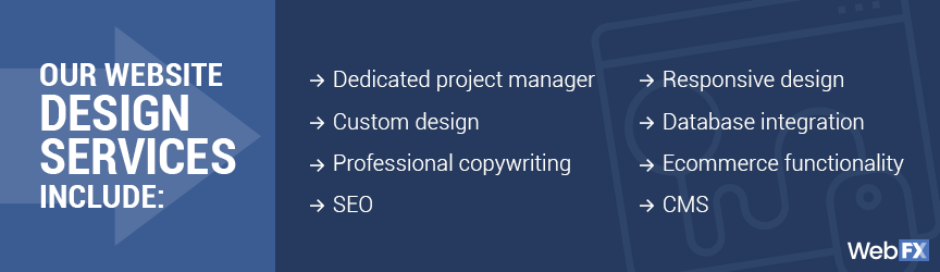 A list of our professional web design company's service features