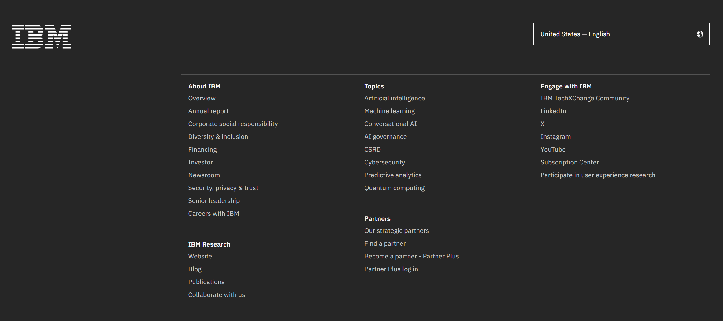 IBM's website footer
