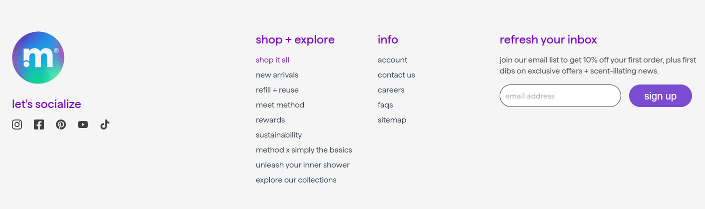 footer on method's website