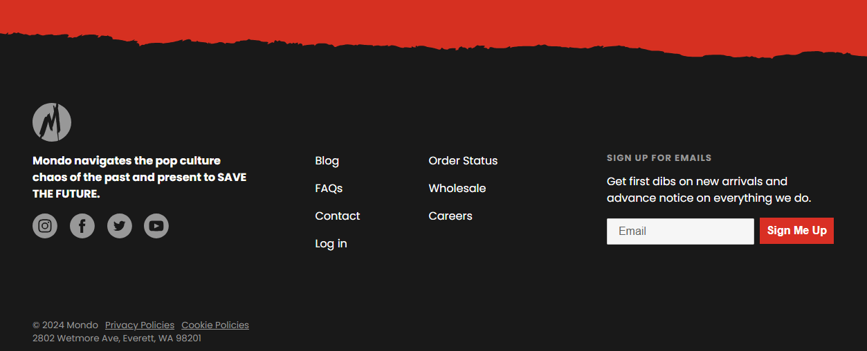 Mondo's website footer