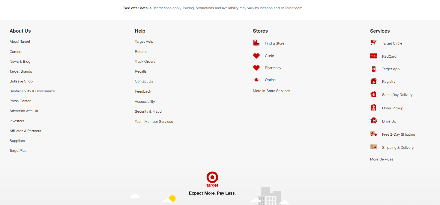 Website footer for Target