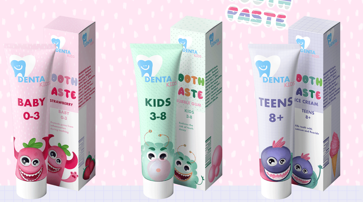 Denta Kids toothpaste packaging mockup