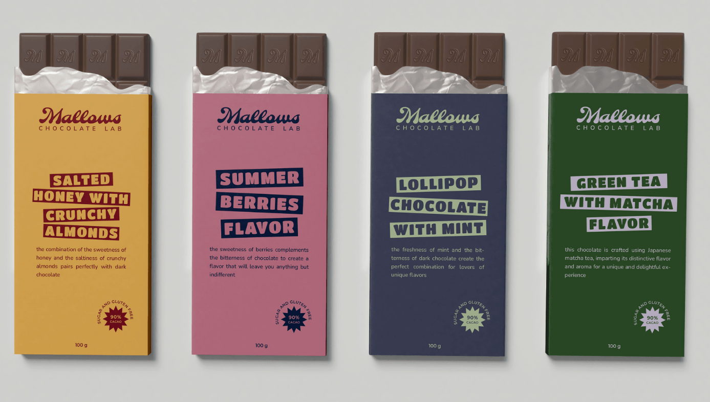 Mallows Chocolate Lab package design