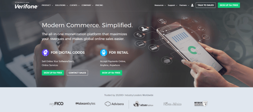 homepage for 2Checkout by Verifone