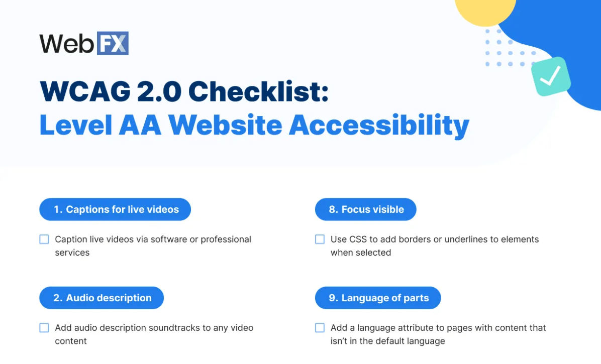 preview of level AA accessibility checklist