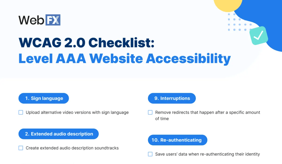 Preview of level AAA accessibility checklist
