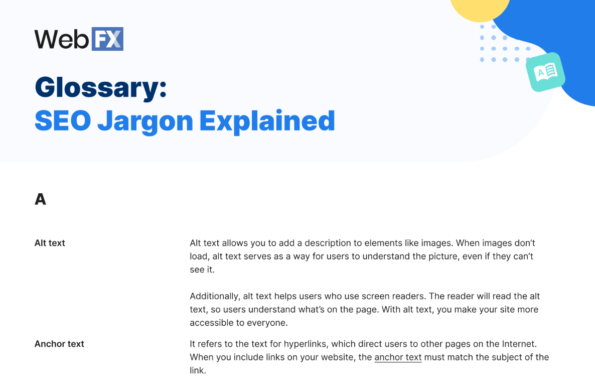 Preview of SEO jargon checklist