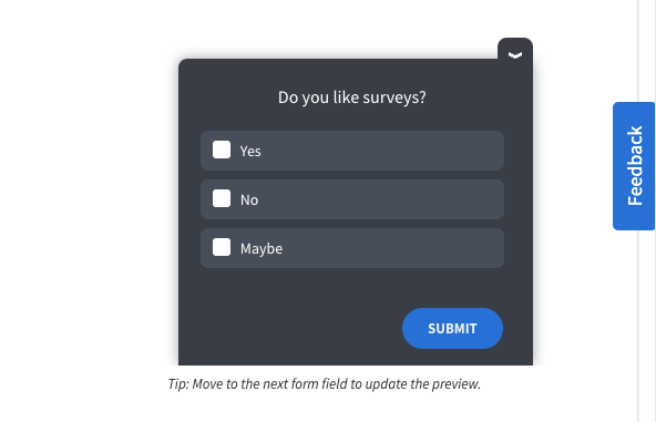 Survey question made on Qualaroo