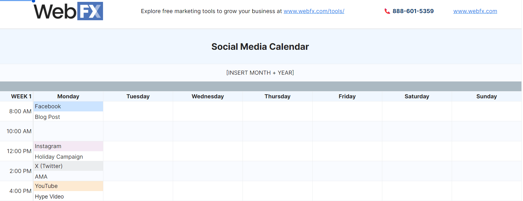 preview of social media content calendar