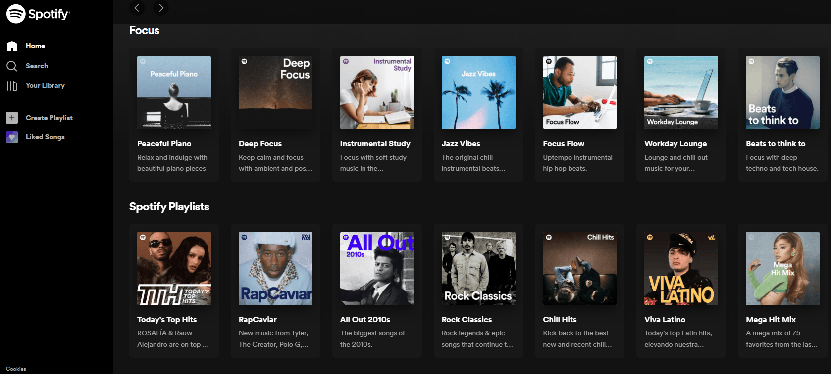 Spotify homepage