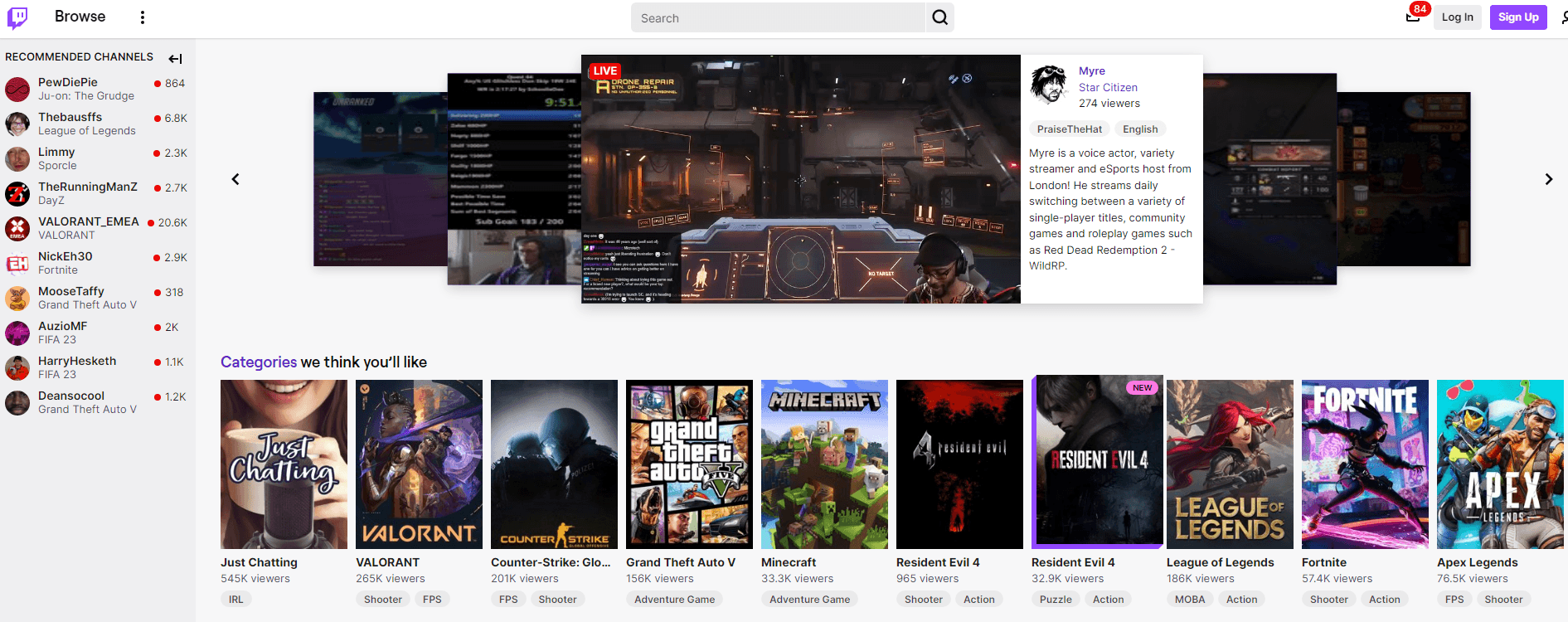 Twitch homepage