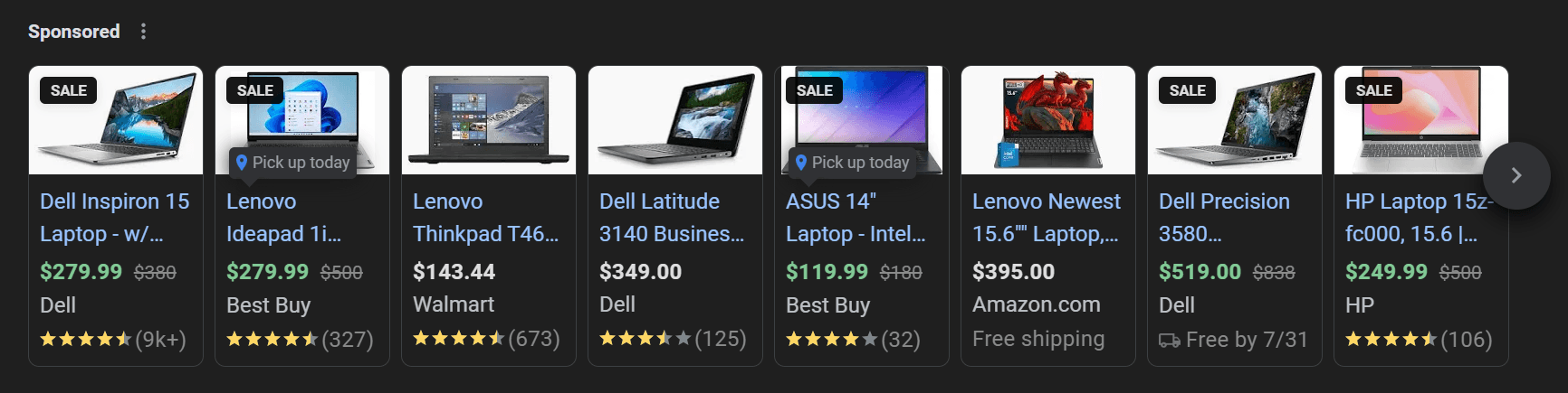 Google Shopping Ads for laptops