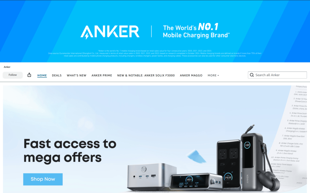 Anker's Amazon Storefront