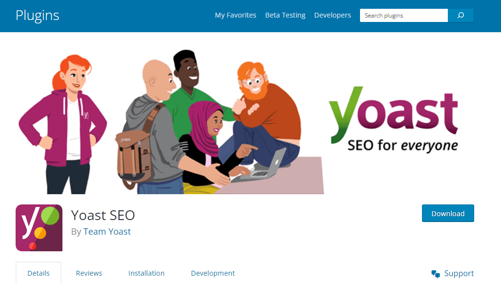 Homepage for YoastSEO plugin on WordPress