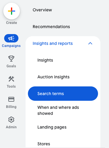google ads search terms report