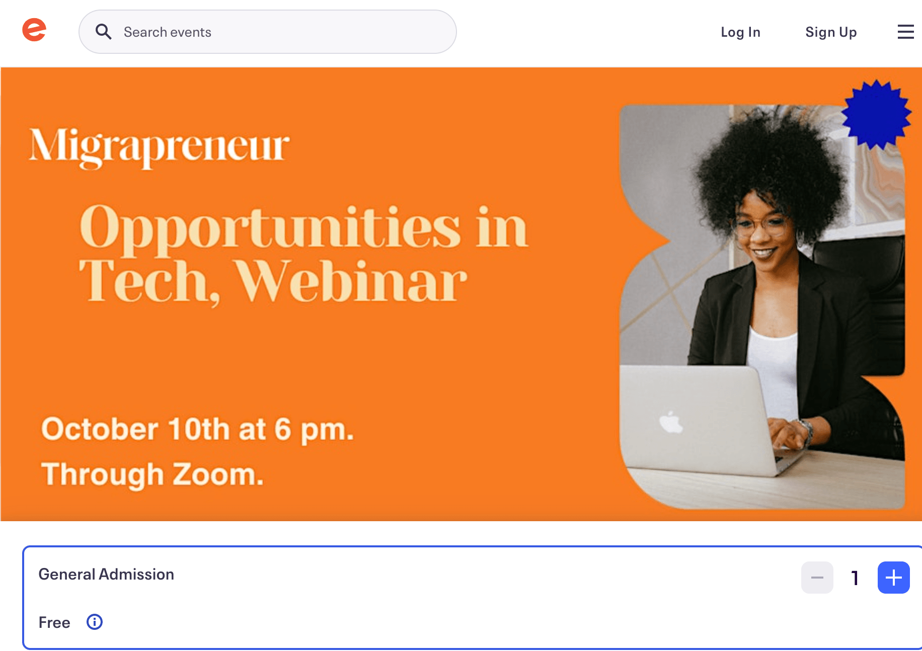 Orange graphic for a webinar on opportunities in tech