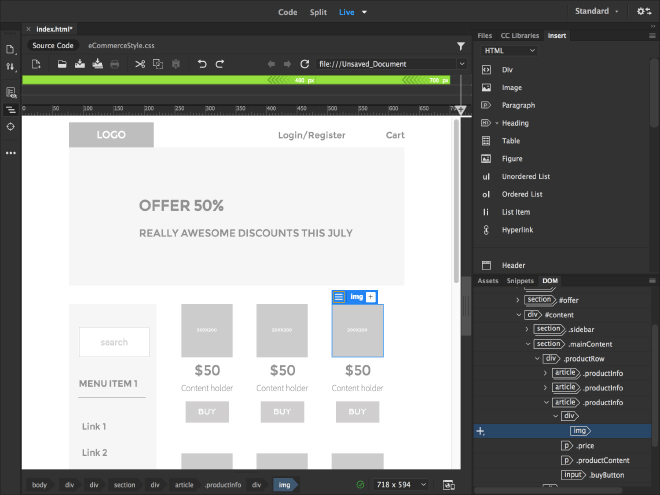 Adobe Dreamweaver interface