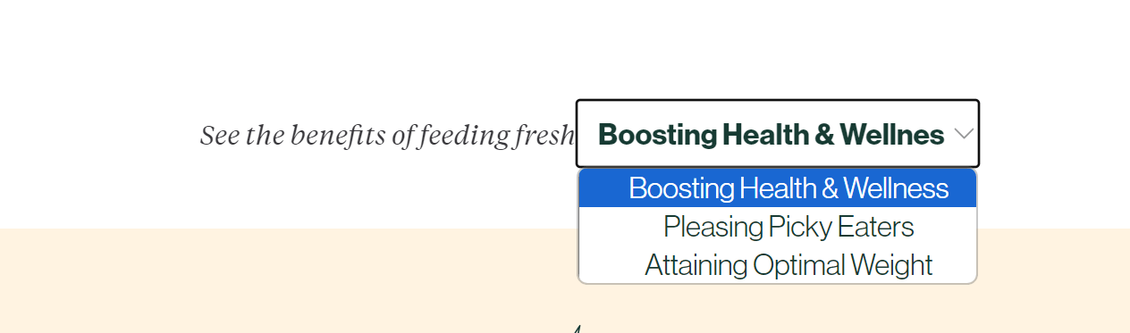 Jump menu on The Farmer's Dog's website