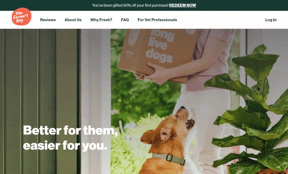 Testimonial page for The Farmer's Dog