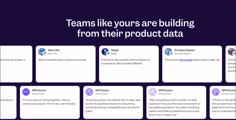Mixpanel scrolling testimonials