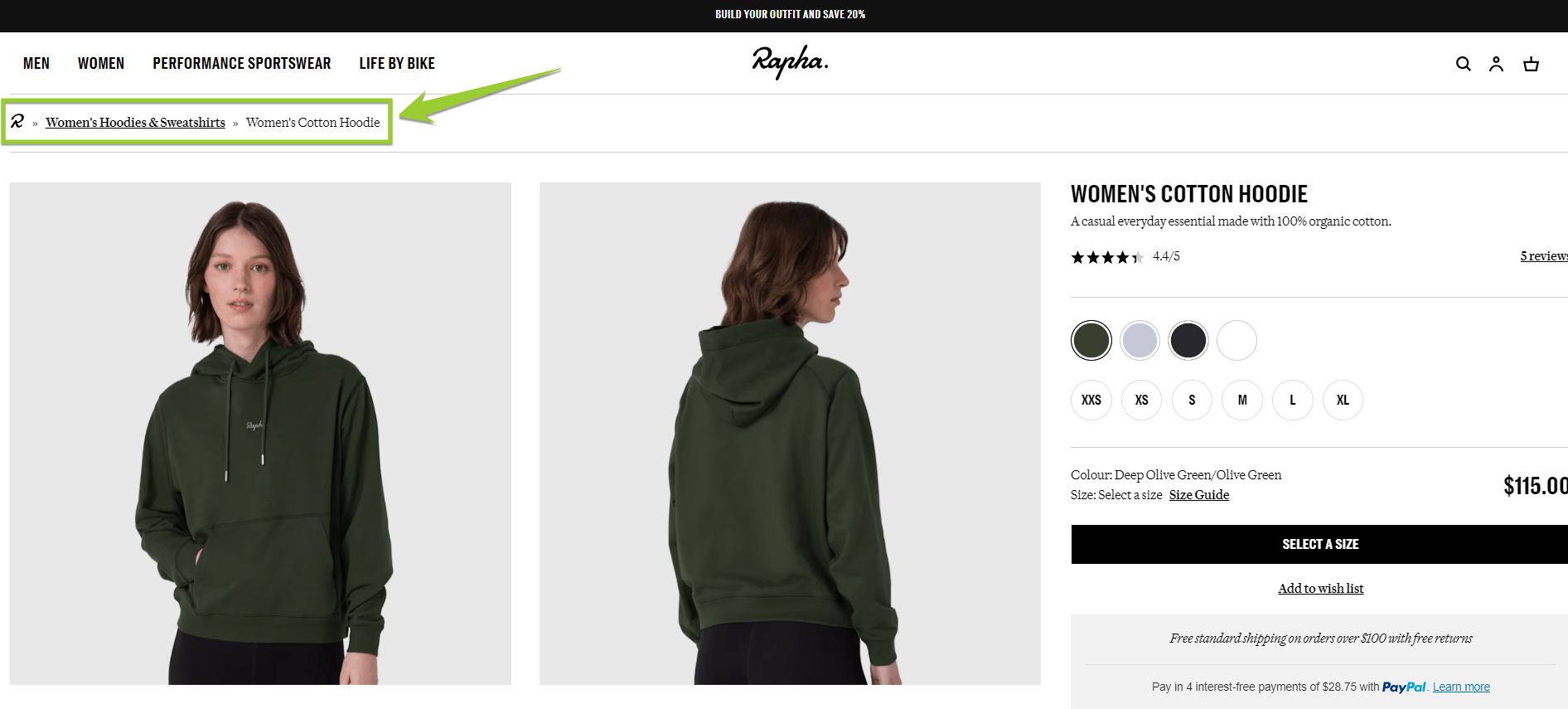 rapha website navigation