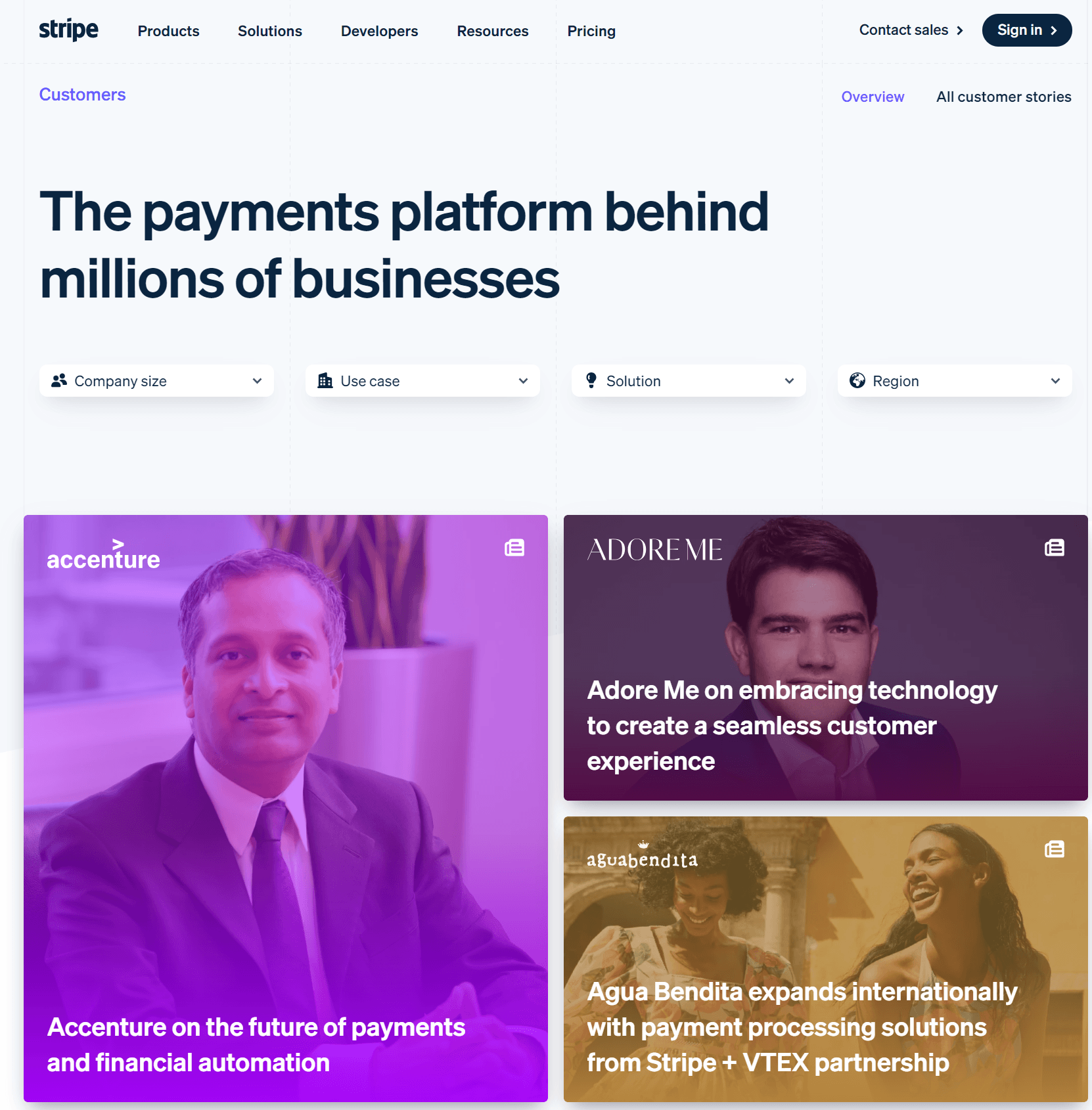 Stripe testimonial page