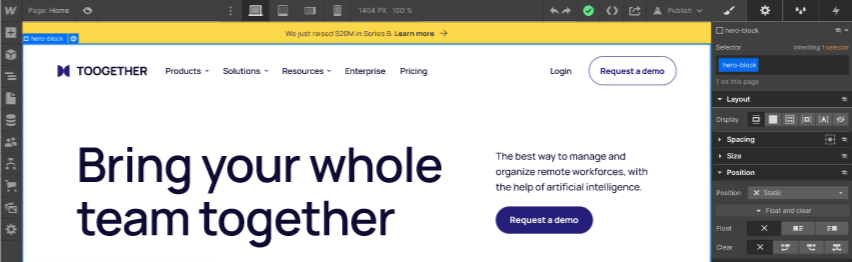 Webflow design interface