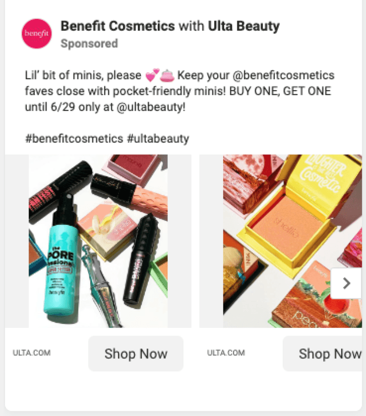 benefit cosmetics facebook carousel ad