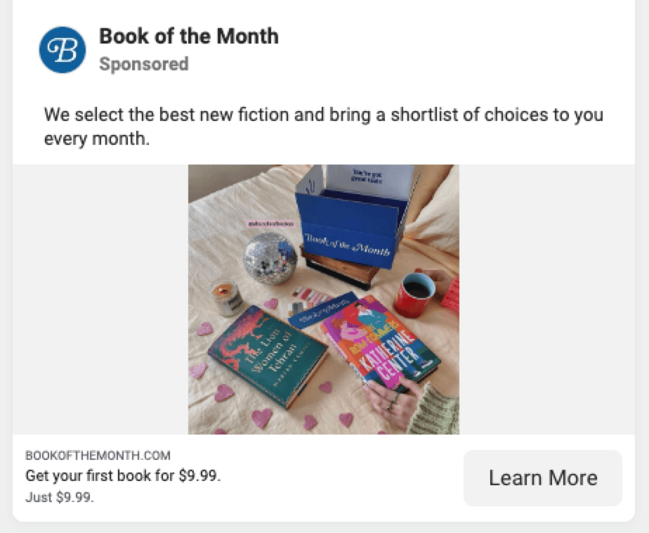 book of the month facebook image ad