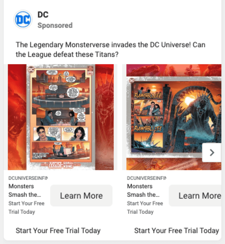 dc comics facebook carousel ad