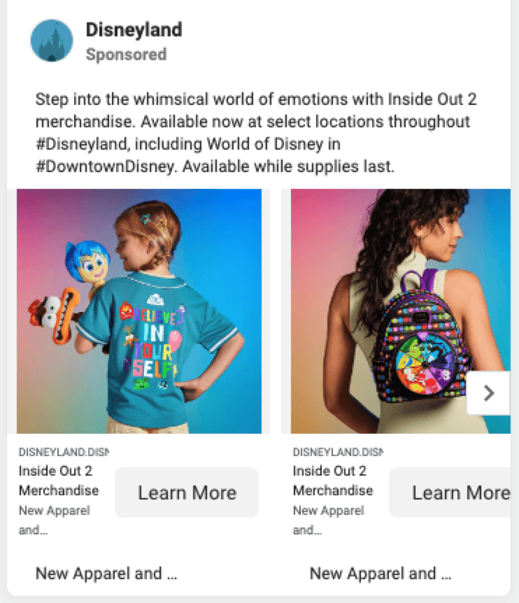 disneyland facebook carousel ad