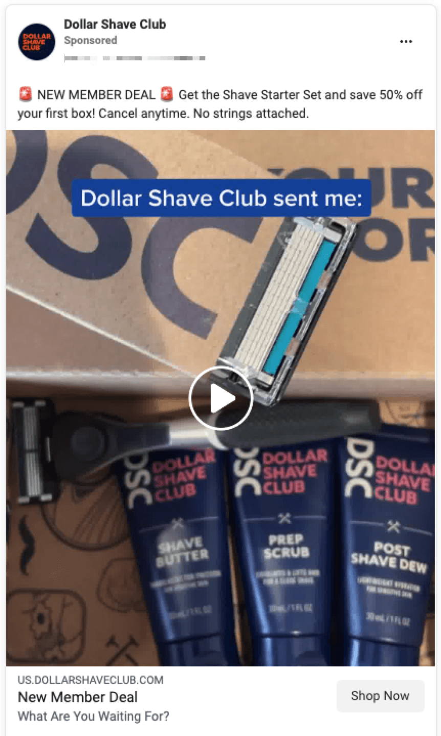 dollar shave club facebook video ad