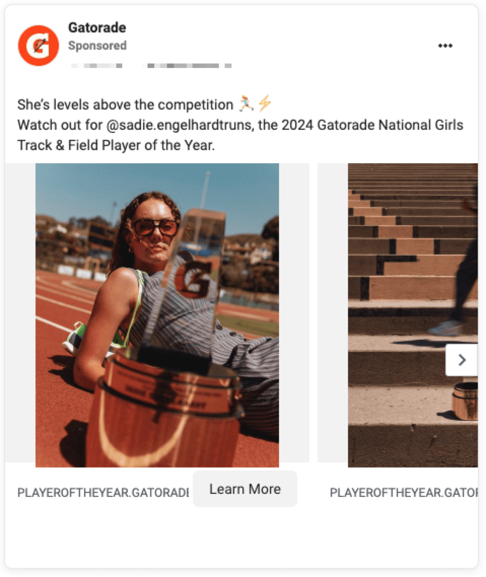 gatorade facebook carousel ad