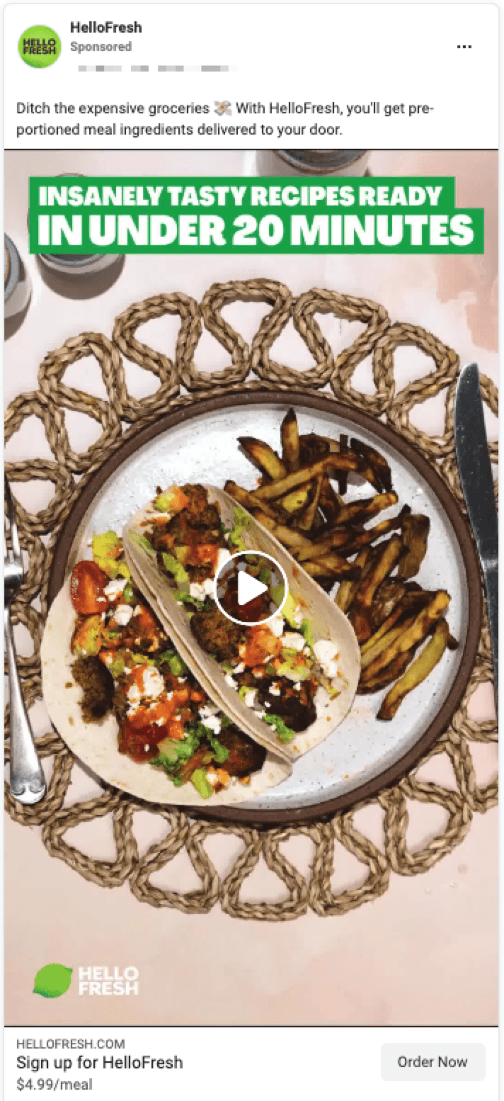 hello fresh facebook video ad