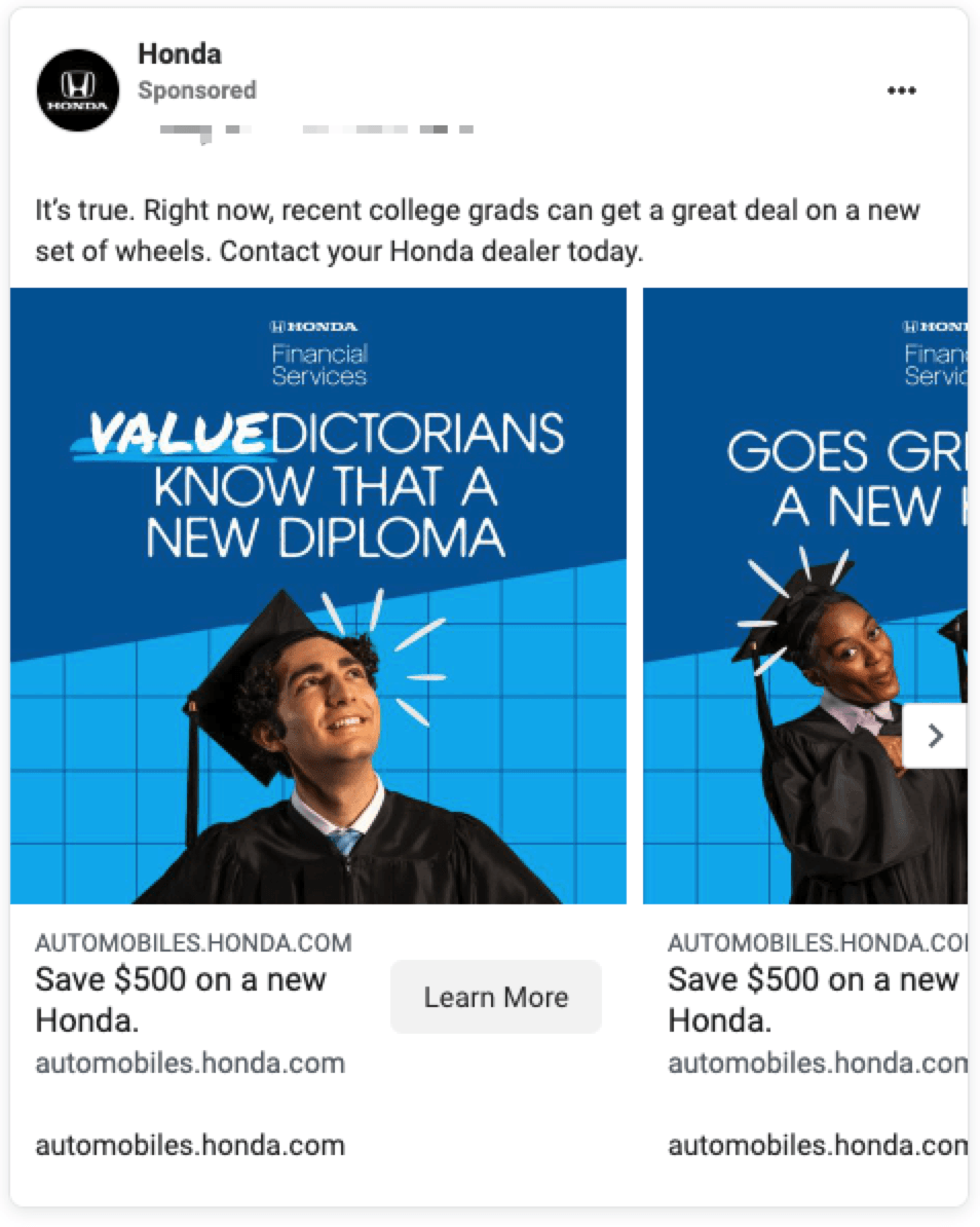 honda facebook carousel ad