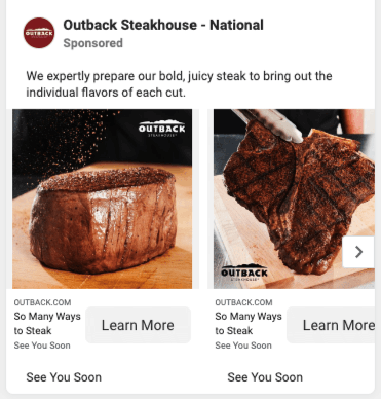 outback steakhouse facebook carousel ad