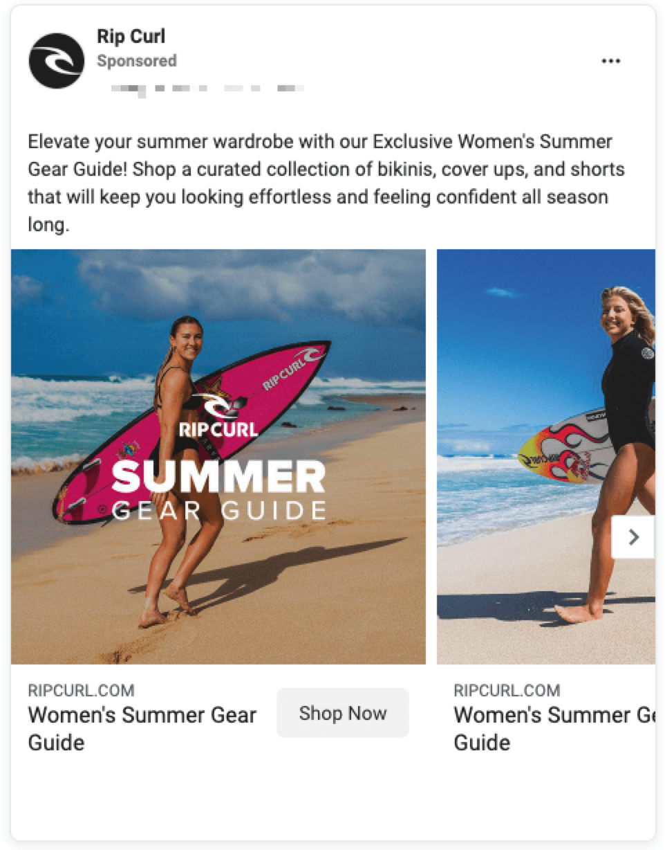 rip curl facebook carousel ad