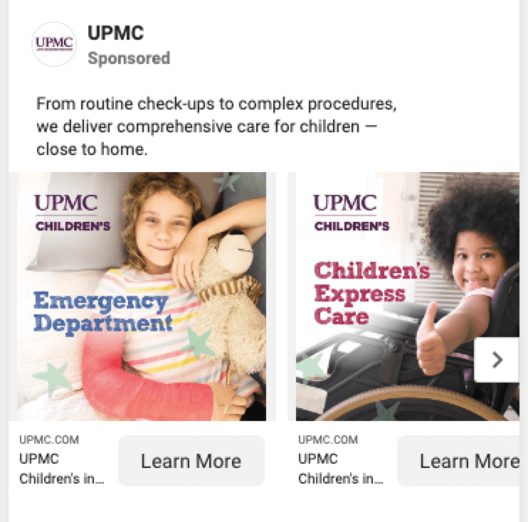 upmc facebook carousel ad