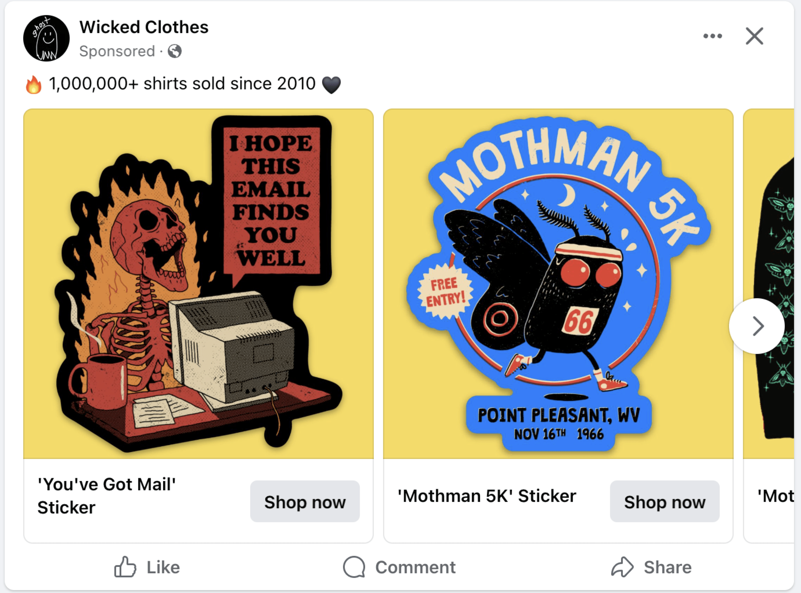 wicked clothes facebook carousel ad