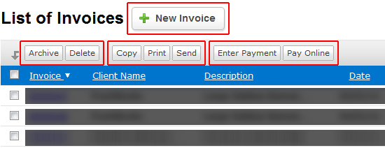 FreshBooks interface groups similar interface elements