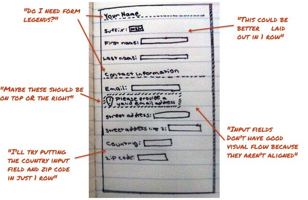 First paper sketch of a web form.