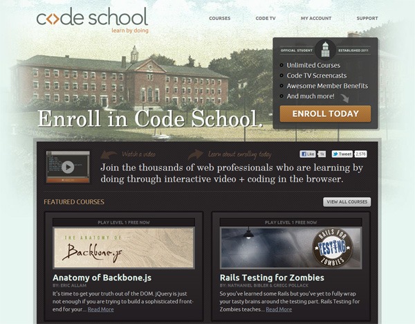 Textured website design example: Code School