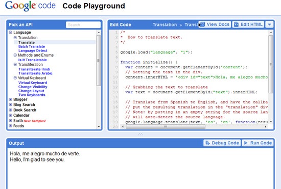 Google Code Playground sandbox tool