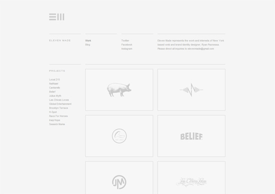 Minimalist portfolio website design example: Eleven Made