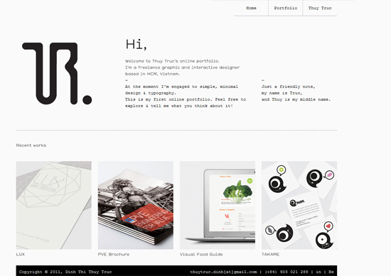 Minimalist portfolio website design example: Thuy Truc