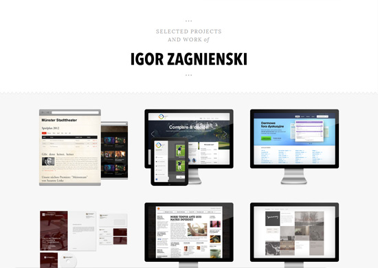 Minimalist portfolio website design example: Igor Zagnienski