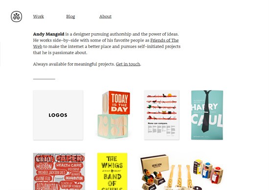 Minimalist portfolio website design example: Andy Mangold