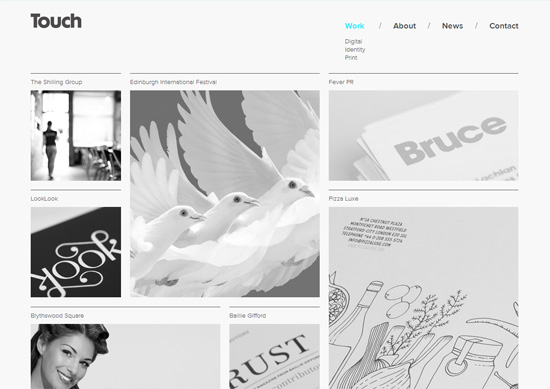Minimalist portfolio website design example: The Touch Agency