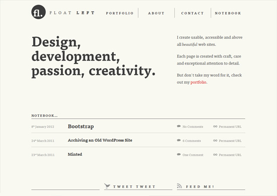 Minimalist portfolio website design example: Float Left